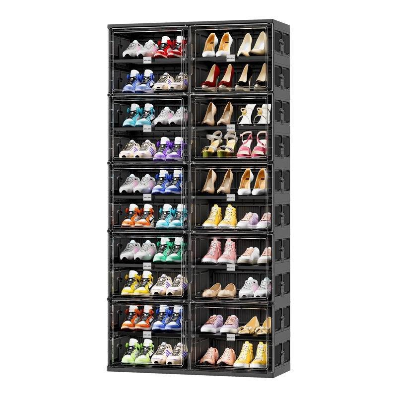Siyah 10 Katlı 40 Çift Kapasiteli Katlanabilir Şeffaf Kapaklı Plastik Ayakkabılık - 179x89 cm - 121066