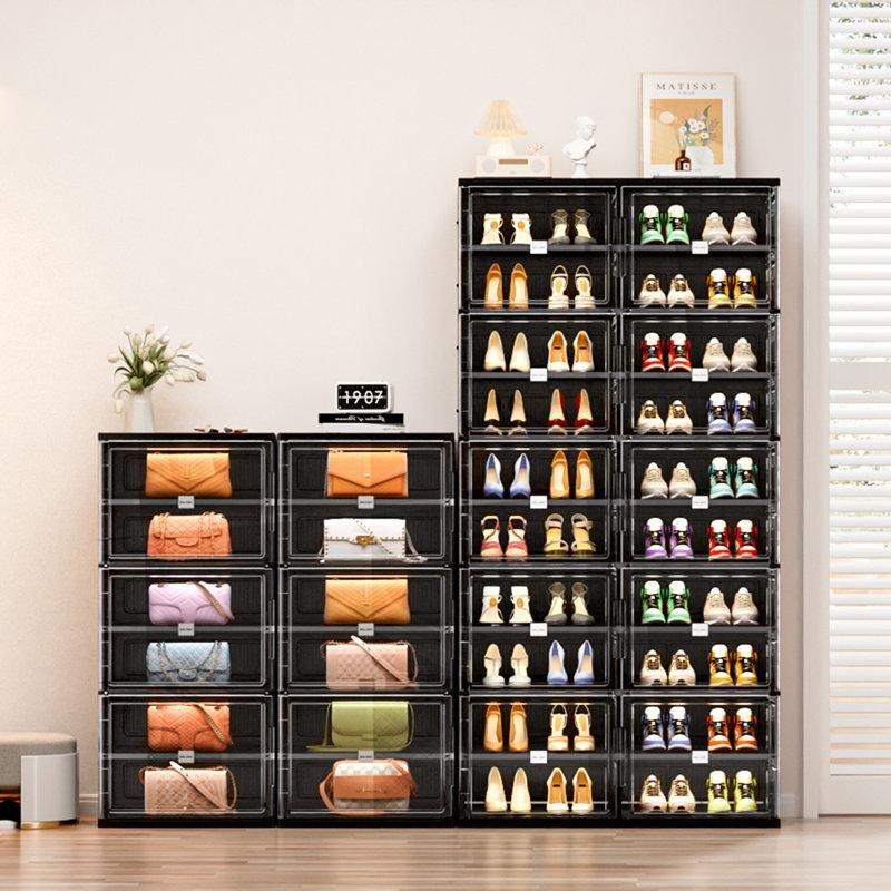 Siyah 10 Katlı 40 Çift Kapasiteli Katlanabilir Şeffaf Kapaklı Plastik Ayakkabılık - 179x89 cm - 121066