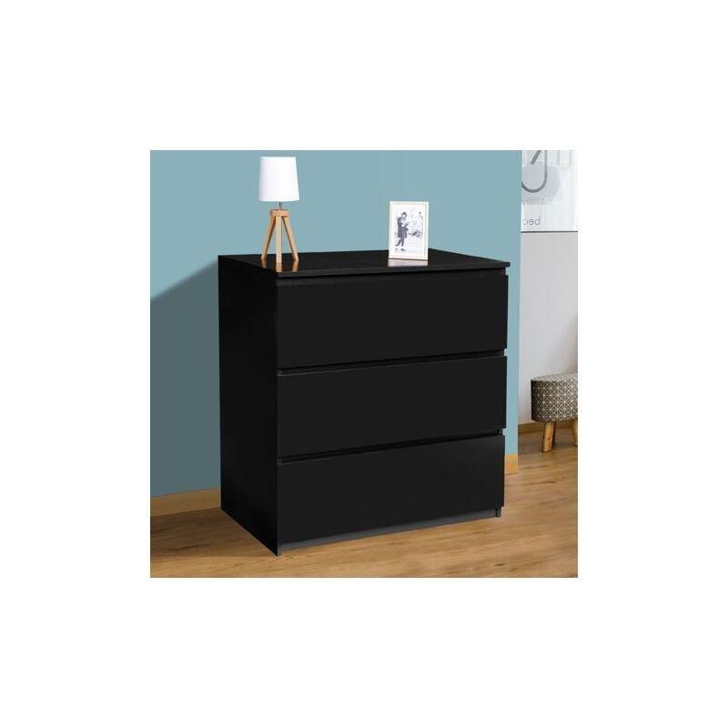 Siyah 3 Çekmeceli Modern Tasarım Ahşap Şifonyer - 78x40x80 cm - 123563