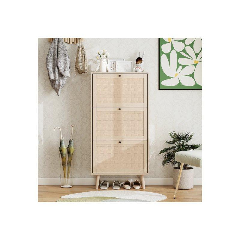 Siyah 3 Düşer Kapaklı Gold Kulplu Ayakkabılık - 60x24x121 cm - 118501