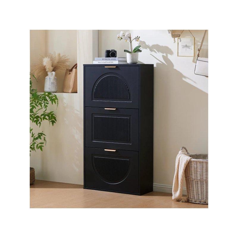 Siyah 3 Düşer Kapaklı Modern Ayakkabılık - 60x24x114 cm - 118489