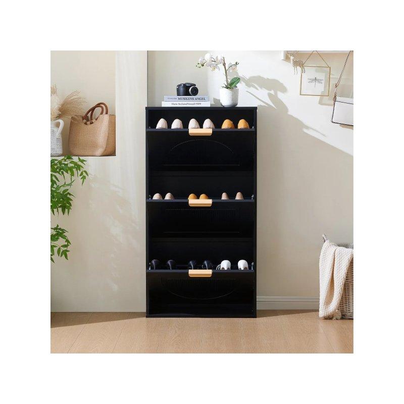 Siyah 3 Düşer Kapaklı Modern Ayakkabılık - 60x24x114 cm - 118489