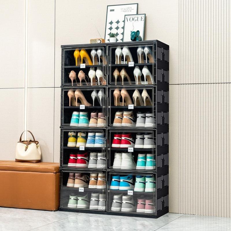 Siyah 8 Katlı 32 Çift Kapasiteli Mıknatıs Kapaklı Katlanabilir Plastik Ayakkabılık - 89x35x144 cm - 121075