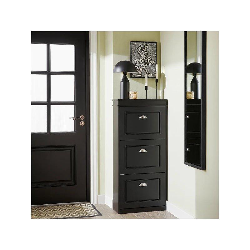 Siyah Ahşap 3 Düşer Kapaklı Dar Ayakkabılık - 53x24x117 cm - 118438