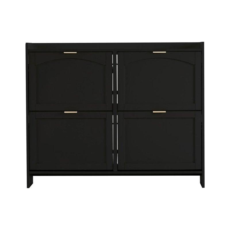 Siyah Ahşap 4 Düşer Kapaklı Altı Açık Raflı Ayakkabılık-110x24x90 cm - 118714