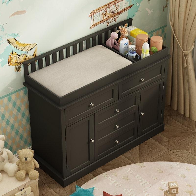 Siyah Ahşap 5 Çekmeceli ve 2 Dolaplı Alt Açma Üniteli Şifonyer - 118 cm - 122446
