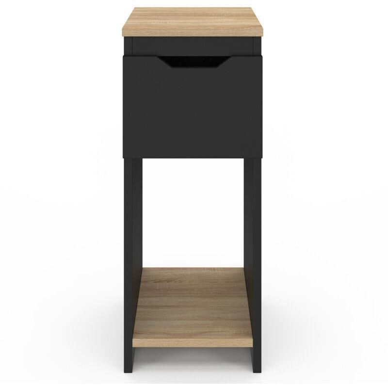 Siyah Ahşap Detaylı Tek Çekmeceli Açık Raflı İkili Komodin Seti - 20x30x50 cm - 127810