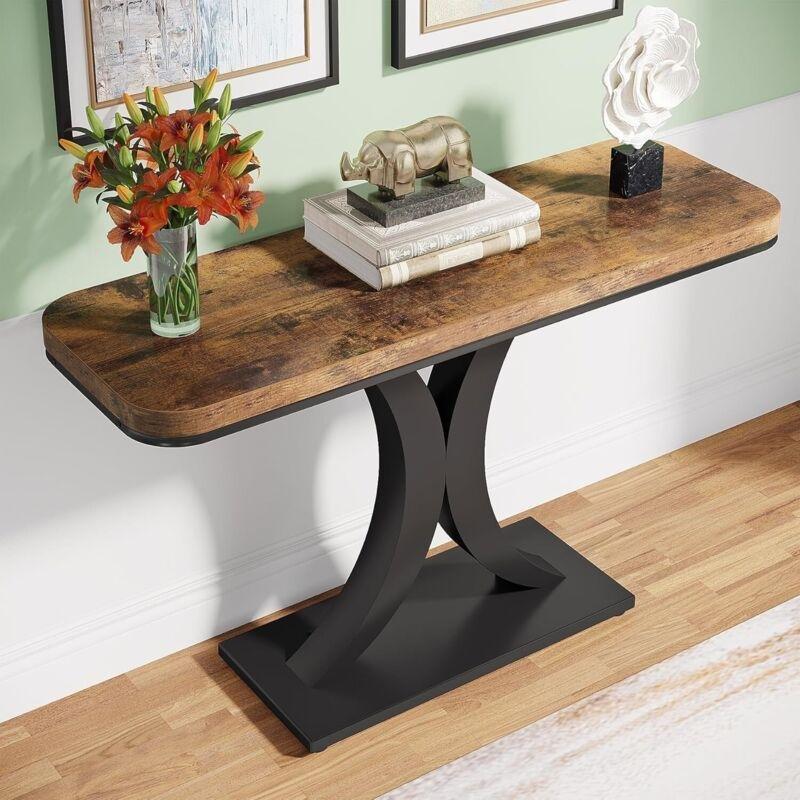 Siyah Ahşap Dokulu Geometrik Ayaklı Modern Dresuar - 100x30 cm - 134107