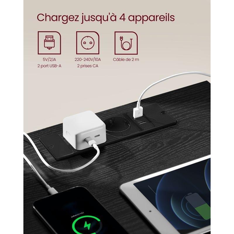 Siyah Ahşap Dokulu Priz ve USB Girişli İkili Komodin Seti - 40x35x49 cm - 127837