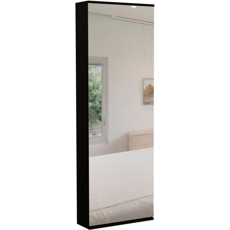 Siyah Ahşap Duvara Monte Aynalı Ayakkabılık - 47x21x138 cm - 119040