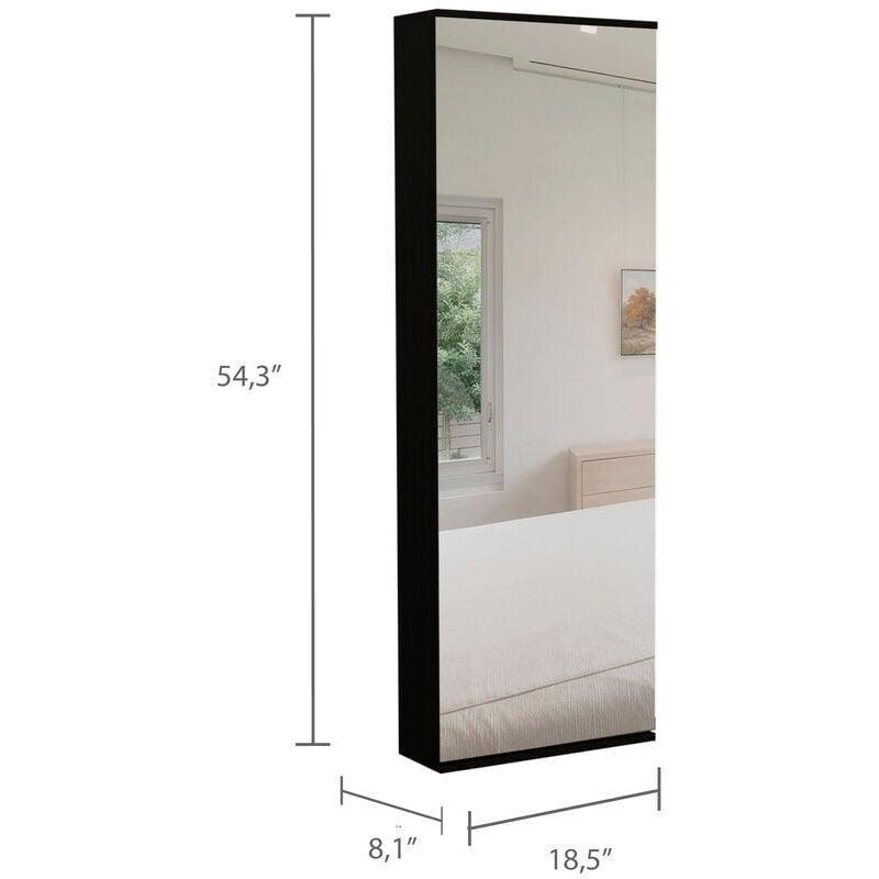 Siyah Ahşap Duvara Monte Aynalı Ayakkabılık - 47x21x138 cm - 119040