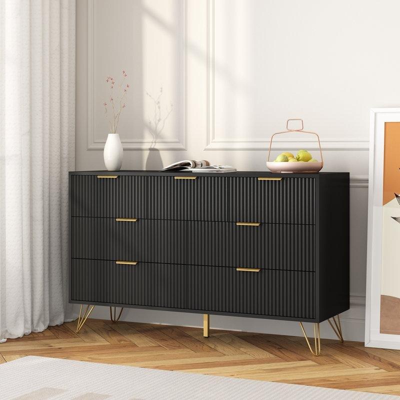 Siyah Ahşap Gold Detaylı 7 Çekmeceli Şifonyer - 120x41x77 cm - 122572