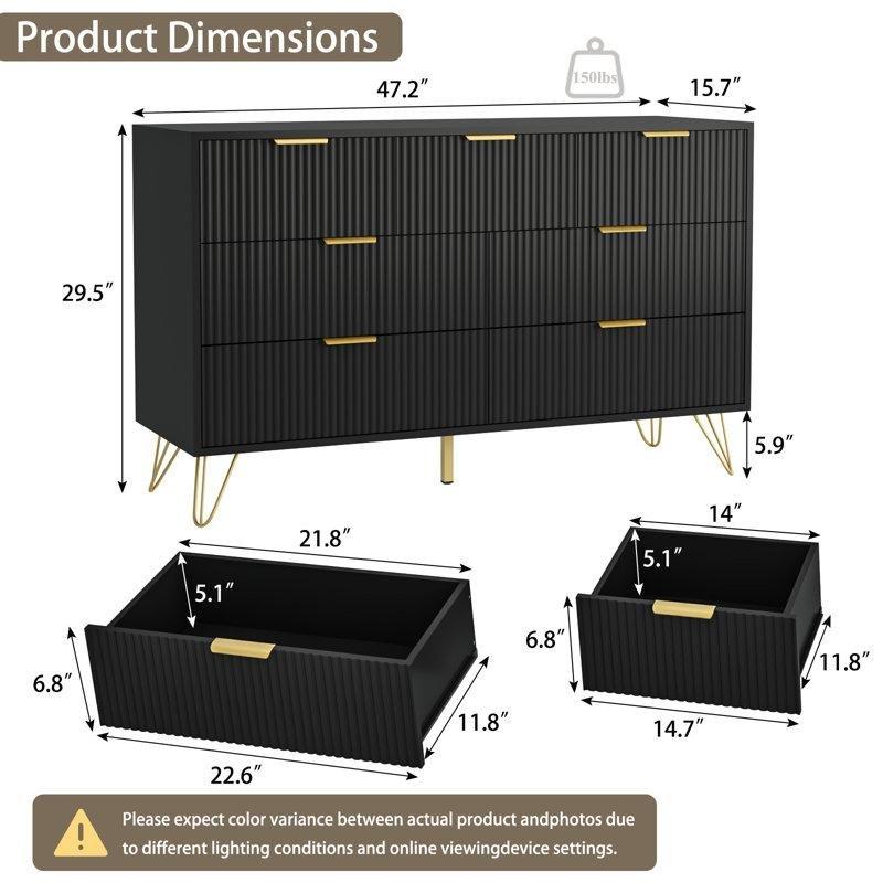 Siyah Ahşap Gold Detaylı 7 Çekmeceli Şifonyer - 120x41x77 cm - 122572