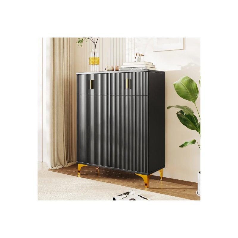 Siyah Ahşap Gold Detaylı Çekmeceli Ayakkabılık - 83x35x101 cm - 118459