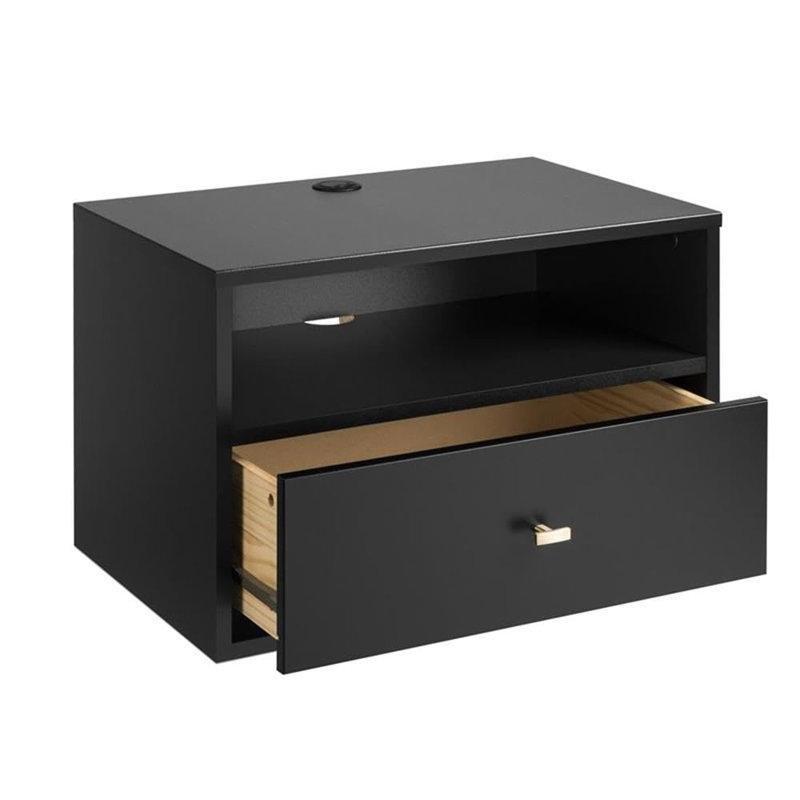 Siyah Ahşap Gold Kulplu Açık Raflı Duvara Monte Komodin - 58x39 cm - 127337
