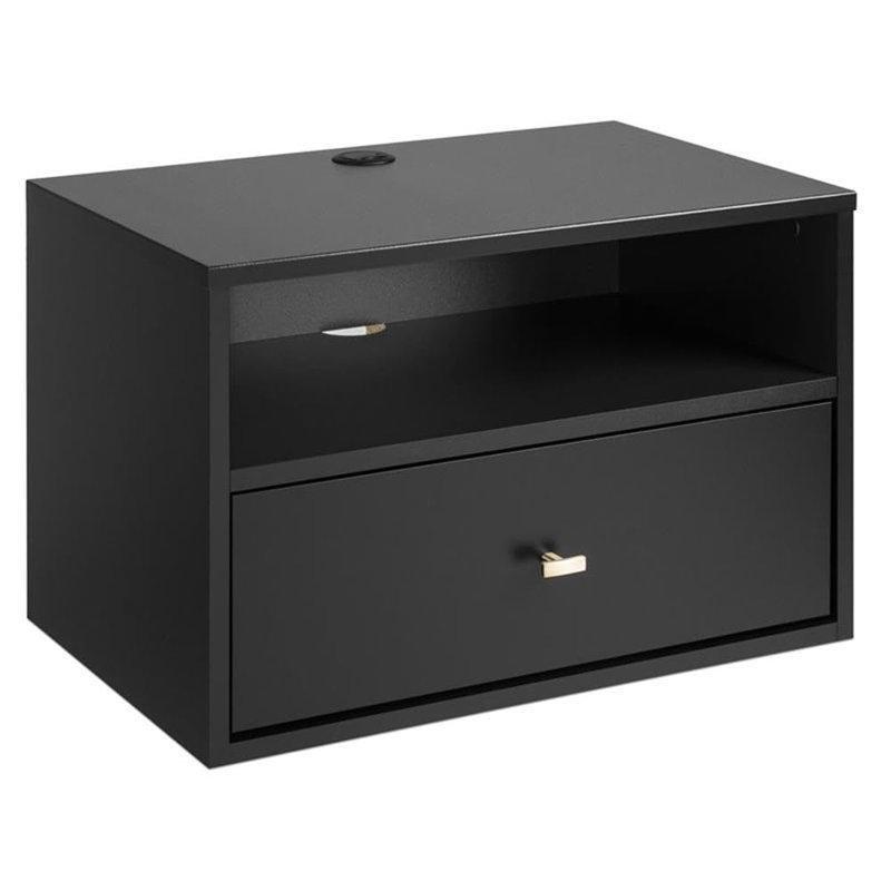 Siyah Ahşap Gold Kulplu Açık Raflı Duvara Monte Komodin - 58x39 cm - 127337