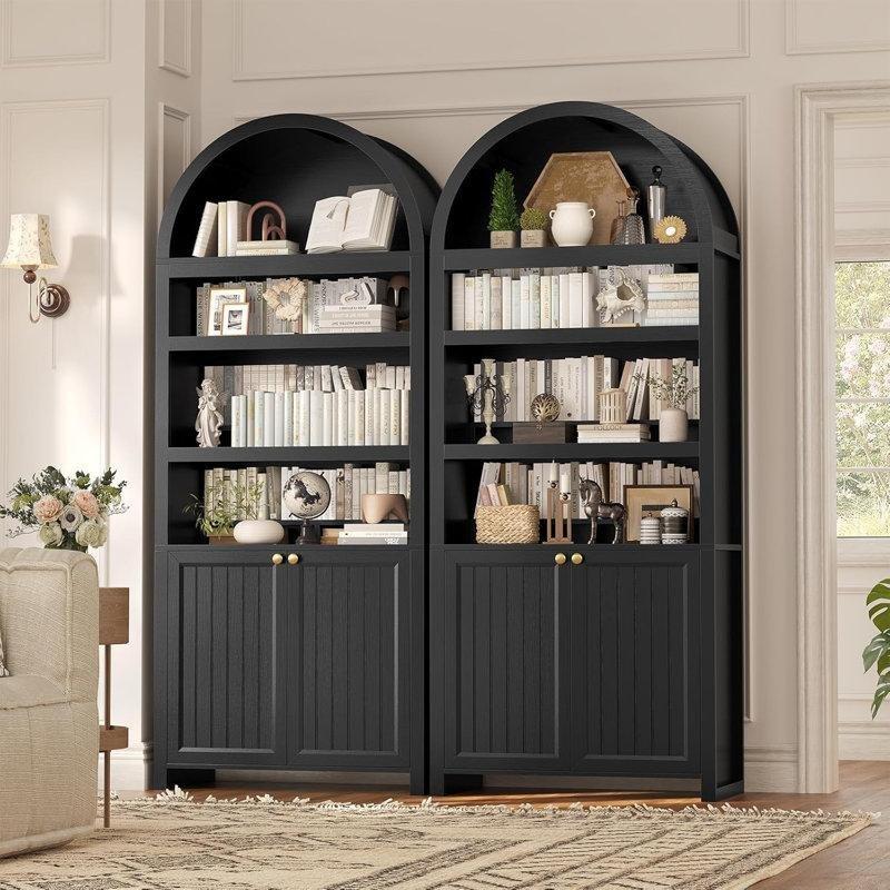 Siyah Ahşap Kemerli ve Kapaklı 6 Raflı Kitaplık - 80x40x206 cm - 141844