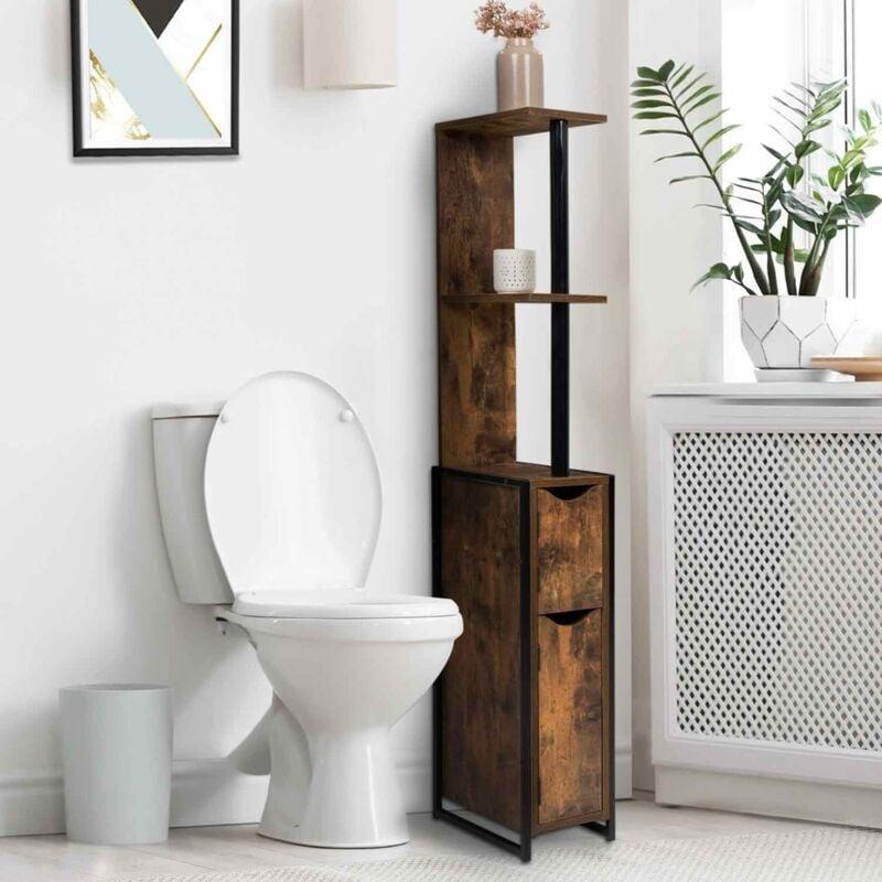 Siyah Ahşap Metal Raflı Banyo Dolabı-18x30x119 cm - 113982