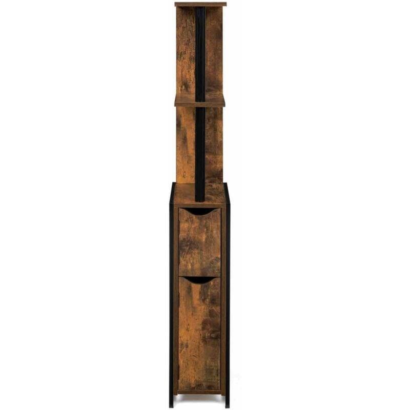 Siyah Ahşap Metal Raflı Banyo Dolabı-18x30x119 cm - 113982