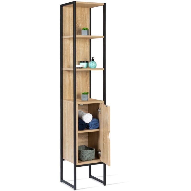 Siyah Ahşap Metal Raflı Banyo dolabı-30x30x170 cm - 113926