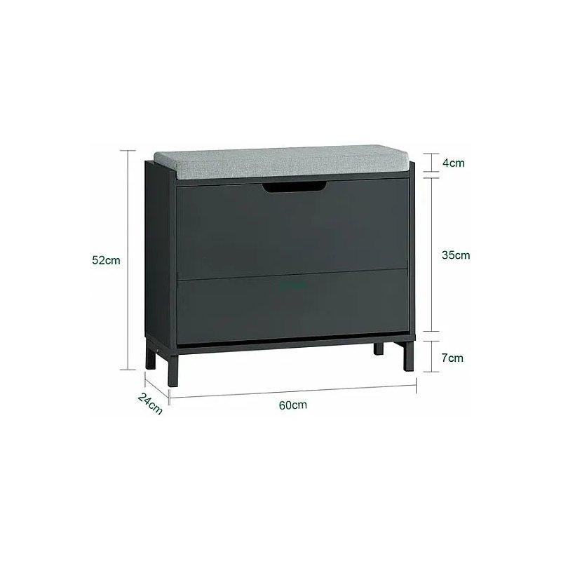 Siyah Ahşap Minderli Düşer Kapaklı Ayakkabılık - 60x24x52 cm - 118564