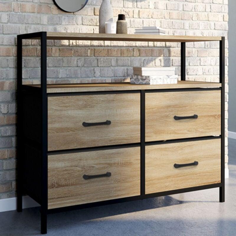 Siyah Ahşap Renk Metal İskeletli 4 Kumaş Çekmeceli Raflı Endüstriyel Şifonyer - 80x30x70 cm - 123391
