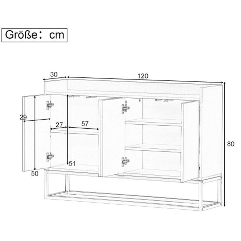 Siyah Ahşap ve Metal 4 Kapaklı Bas-Aç Mekanizmalı Gold Çerçeveli Şifonyer - 120x30x80 cm - 123377