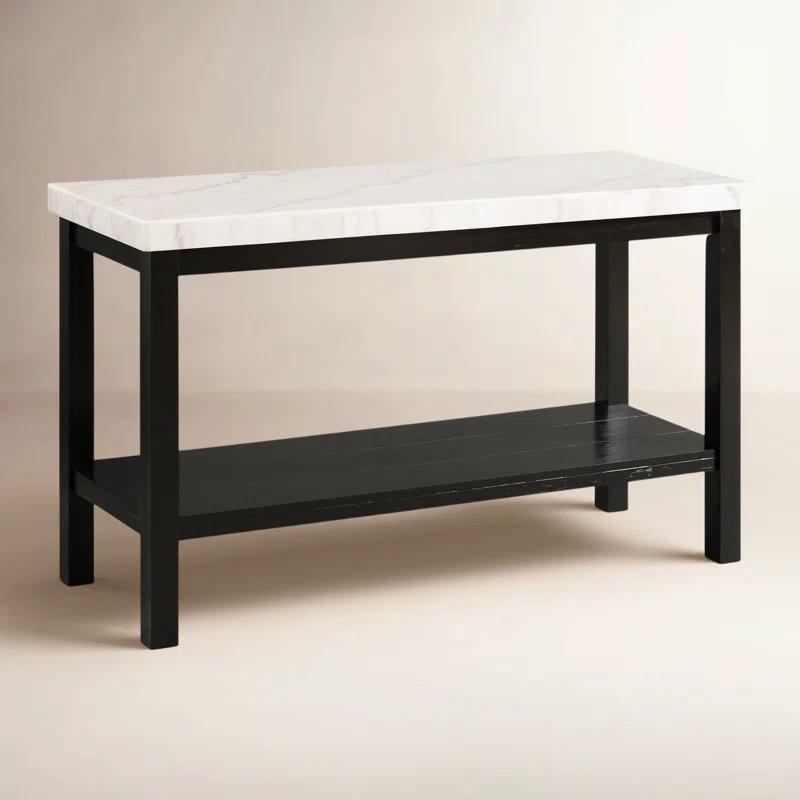 Siyah Beyaz Masif Ahşap ve Doğal Taş Alt Raflı Mermer Dresuar - 122x46x74 cm - 132248