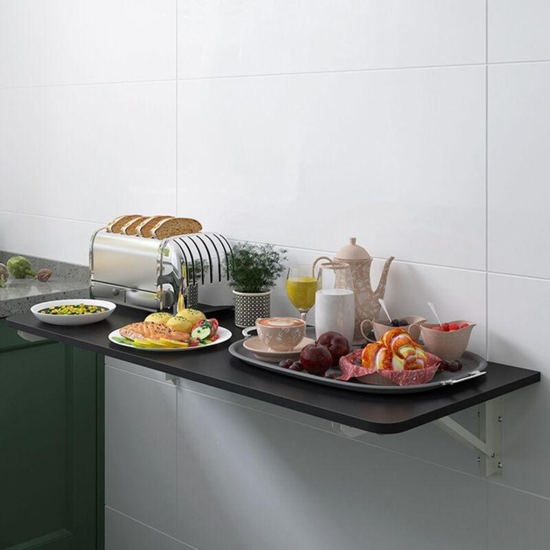 Siyah Beyaz MDF Duvara Monte Katlanır Ayarlanabilir Bilgisayar Masası-60x30x2 cm - 114552
