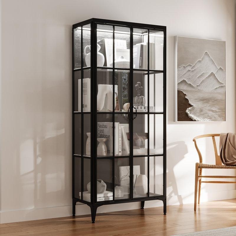 Siyah Cam Kapaklı LED Aydınlatmalı 4 Raflı Kitaplık - 80x180 cm - 141622