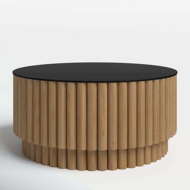 Siyah Cam Yivli Ceviz Cam Sehpa-44x92x92 cm - 117285