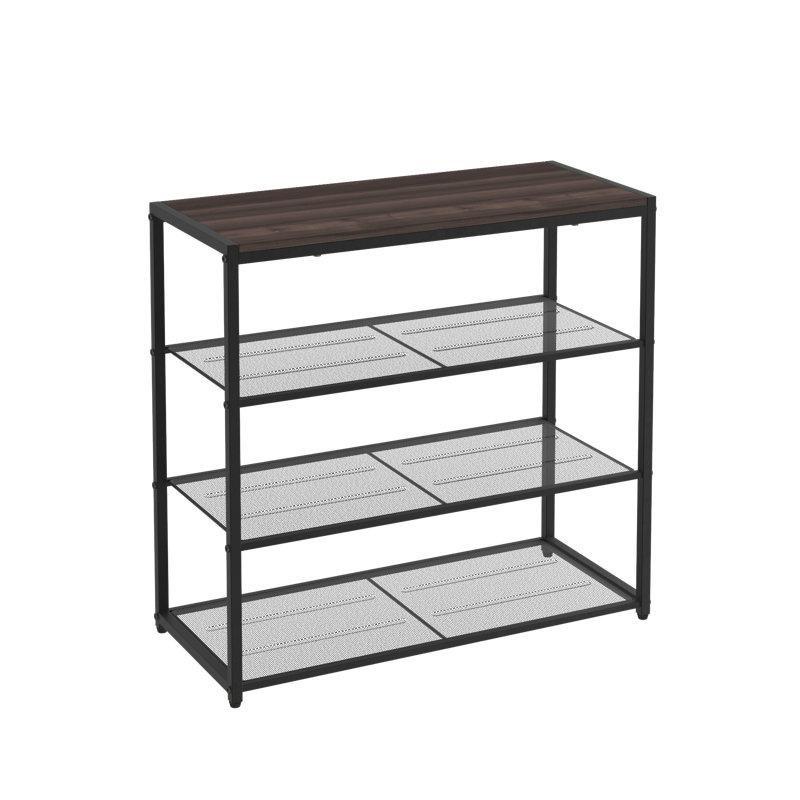 Siyah Ceviz Metal ve Ahşap 4 Katlı 12 Çift Kapasiteli Ferforje Ayakkabılık - 70x67 cm - 121159