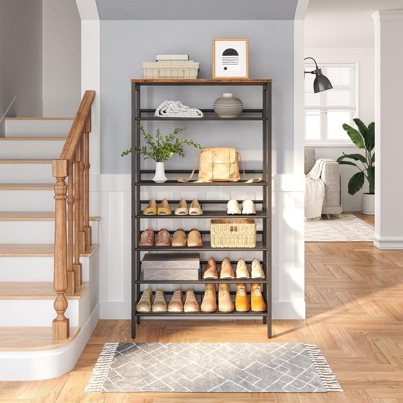 Siyah Ceviz Metal ve Ahşap 8 Katlı 32 Çift Kapasiteli Ayarlanabilir Ayakkabılık - 75x30x137 cm - 120697