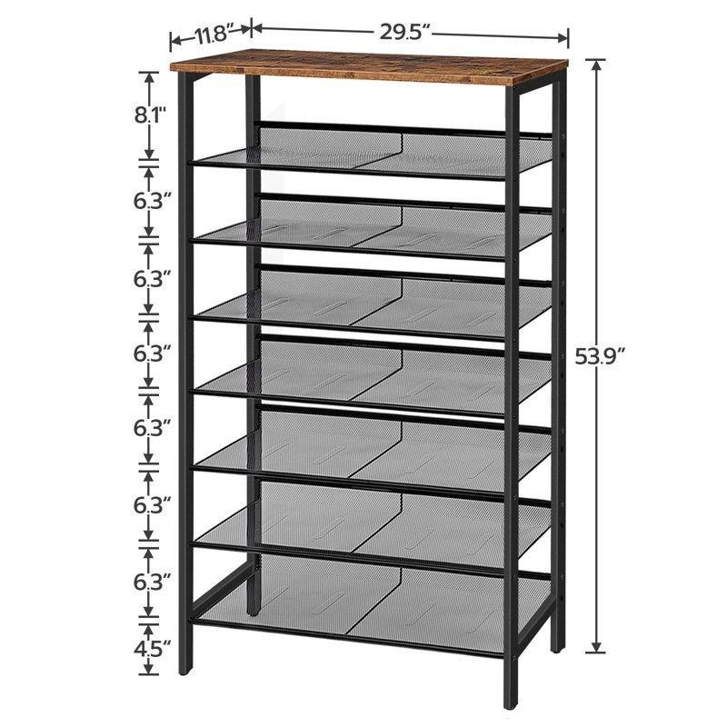 Siyah Ceviz Metal ve Ahşap 8 Katlı 32 Çift Kapasiteli Ayarlanabilir Ayakkabılık - 75x30x137 cm - 120697