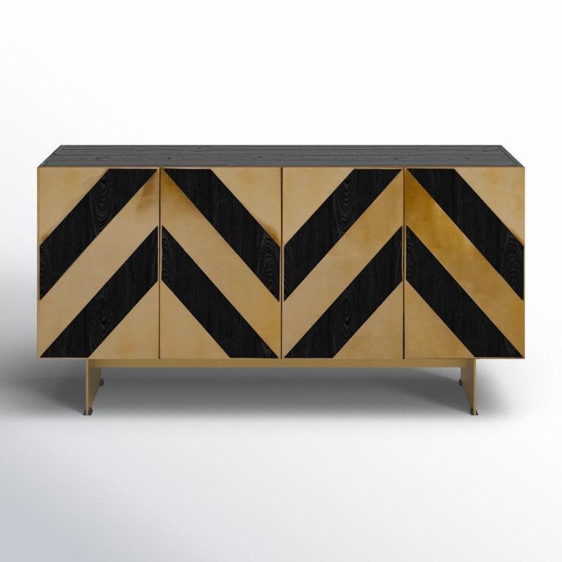 Siyah Dişbudak Kaplama Geometrik Desenli 4 Kapaklı Gold Konsol - 160 cm - 129007