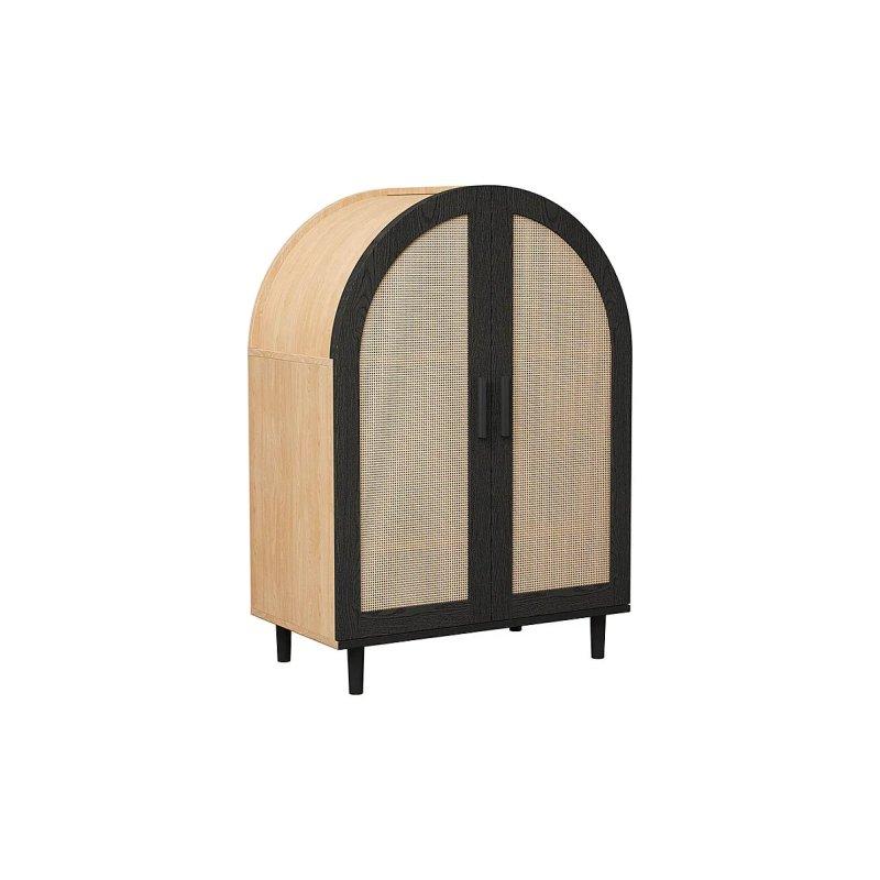 Siyah Doğal Ahşap Rattan Kapaklı Kemerli Tasarım Ayakkabılık - 70x40x100 cm - 118693