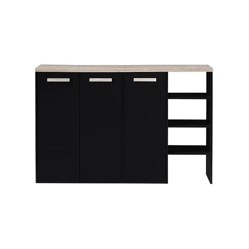 Siyah Doğal Ahşap Rengi Endüstriyel Ahşap 3 Kapaklı Açık Raflı Ayakkabılık - 120x80x30 cm - 118768