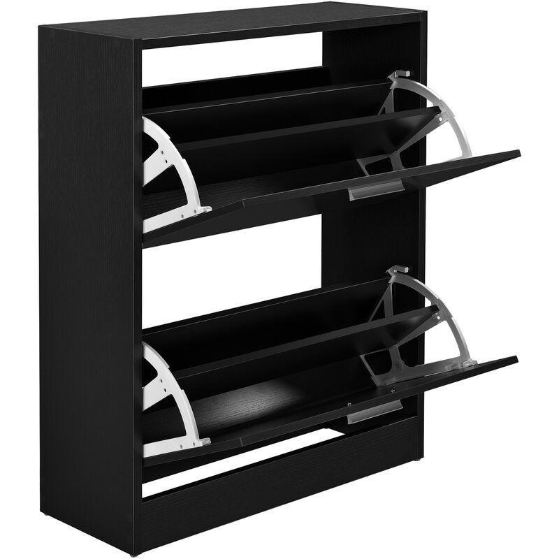 Siyah Endüstriyel Ahşap 12 Çift Kapasiteli Düşer Kapaklı Ayakkabılık - 63x81 cm - 119306