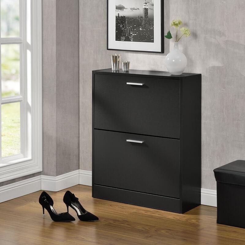 Siyah Endüstriyel Ahşap 12 Çift Kapasiteli Düşer Kapaklı Ayakkabılık - 63x81 cm - 119306