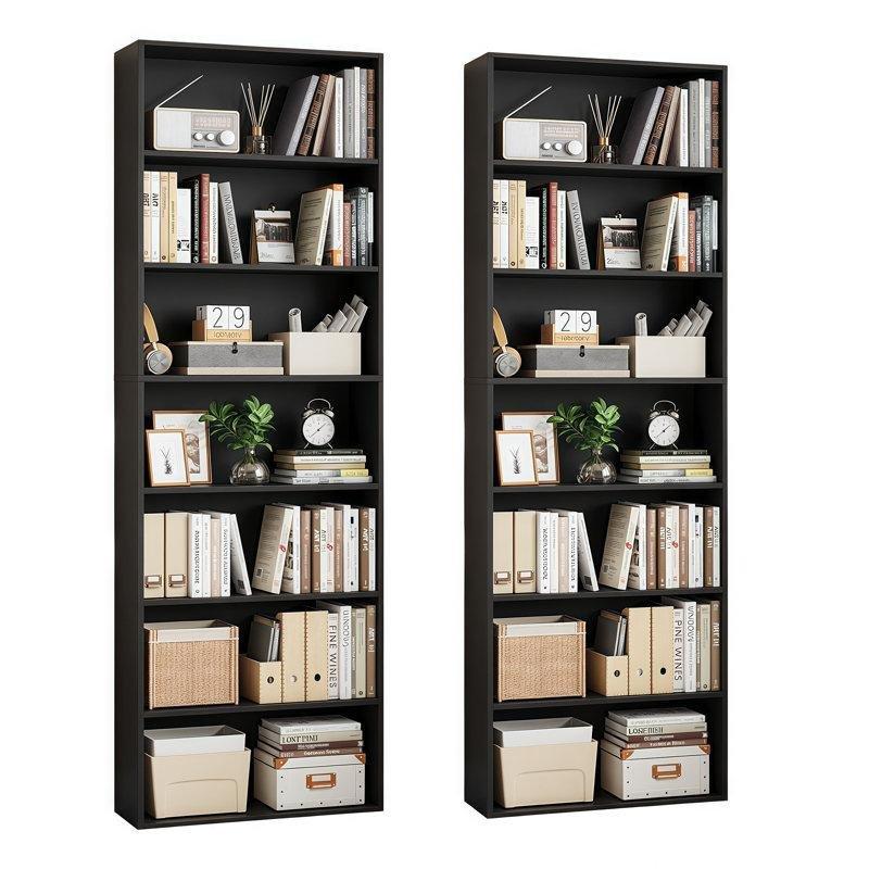 Siyah Endüstriyel Ahşap 14 Raflı Çizilmeye Dayanıklı İkili Kitaplık - 120x40x210 cm - 141952
