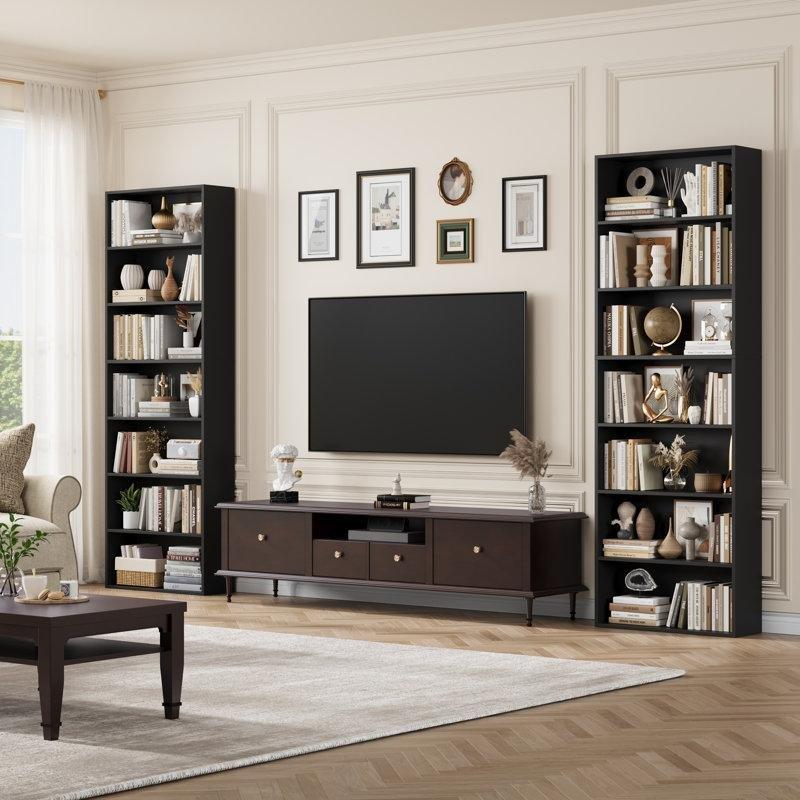 Siyah Endüstriyel Ahşap 14 Raflı Çizilmeye Dayanıklı İkili Kitaplık - 120x40x210 cm - 141952