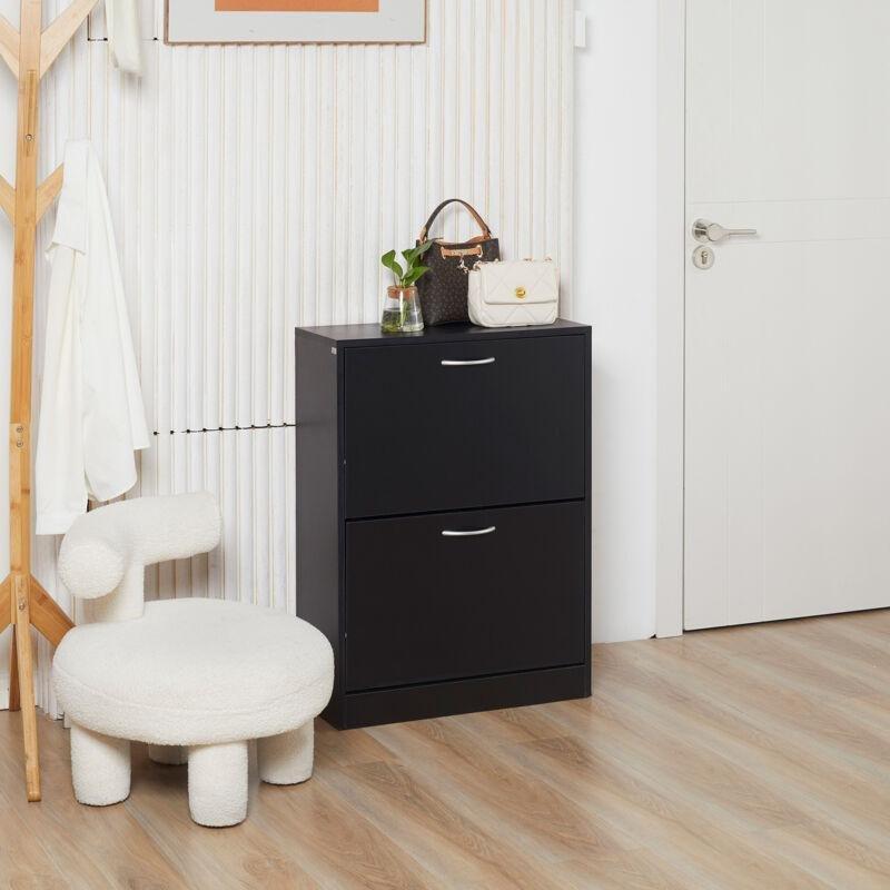Siyah Endüstriyel Ahşap 2 Düşer Kapaklı Ayakkabılık - 60x24x80 cm - 119412