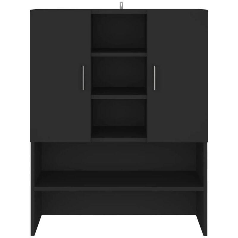 Siyah Endüstriyel Ahşap 2 Kapaklı 9 Bölmeli Çamaşır Makinesi Dolabı-71x26x90 cm - 118011