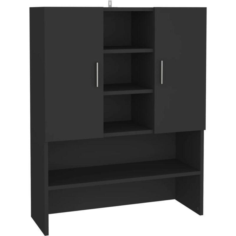 Siyah Endüstriyel Ahşap 2 Kapaklı 9 Bölmeli Çamaşır Makinesi Dolabı-71x26x90 cm - 118043