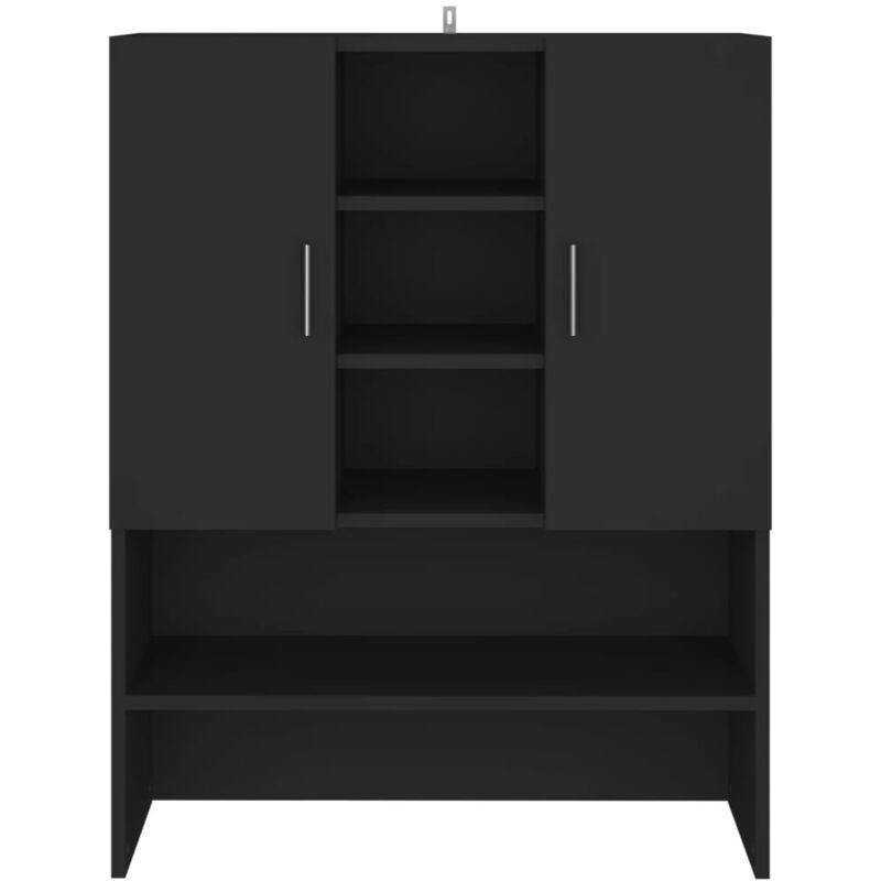 Siyah Endüstriyel Ahşap 2 Kapaklı 9 Bölmeli Çamaşır Makinesi Dolabı-71x26x90 cm - 118043