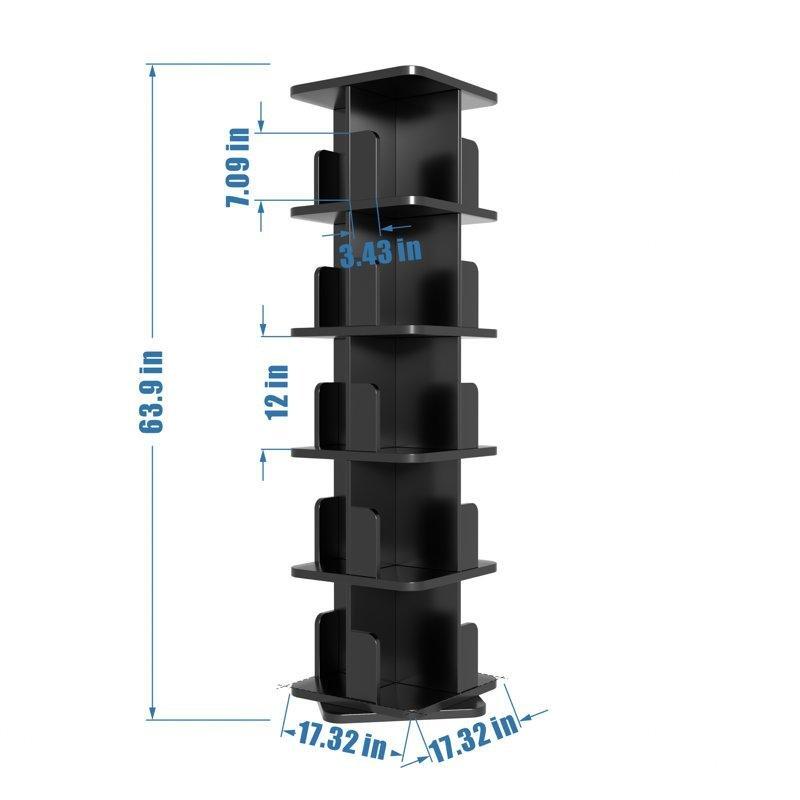 Siyah Endüstriyel Ahşap 360 Derece Döner 5 Raflı Kitaplık - 163x44 cm - 141355