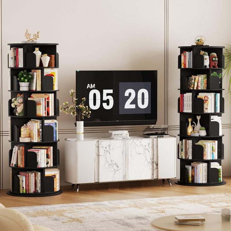 Siyah Endüstriyel Ahşap 360 Derece Döner 6 Raflı Kitaplık - 180x43 cm - 141373