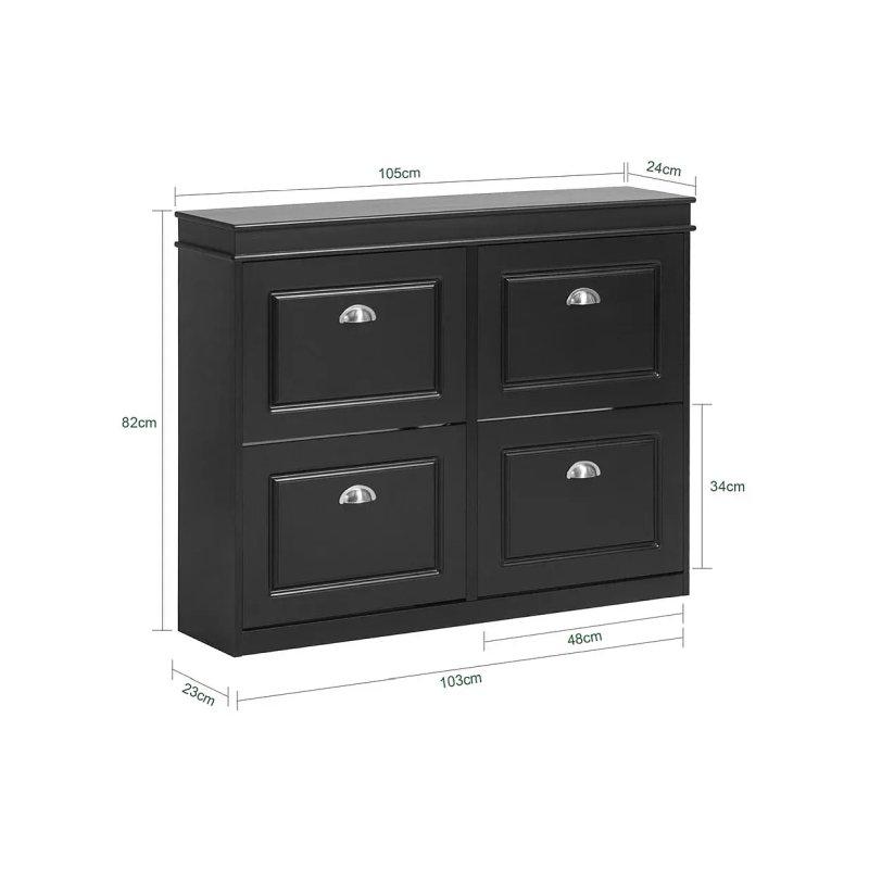 Siyah Endüstriyel Ahşap 4 Düşer Kapaklı Ayakkabılık - 105x24x82 cm - 118435
