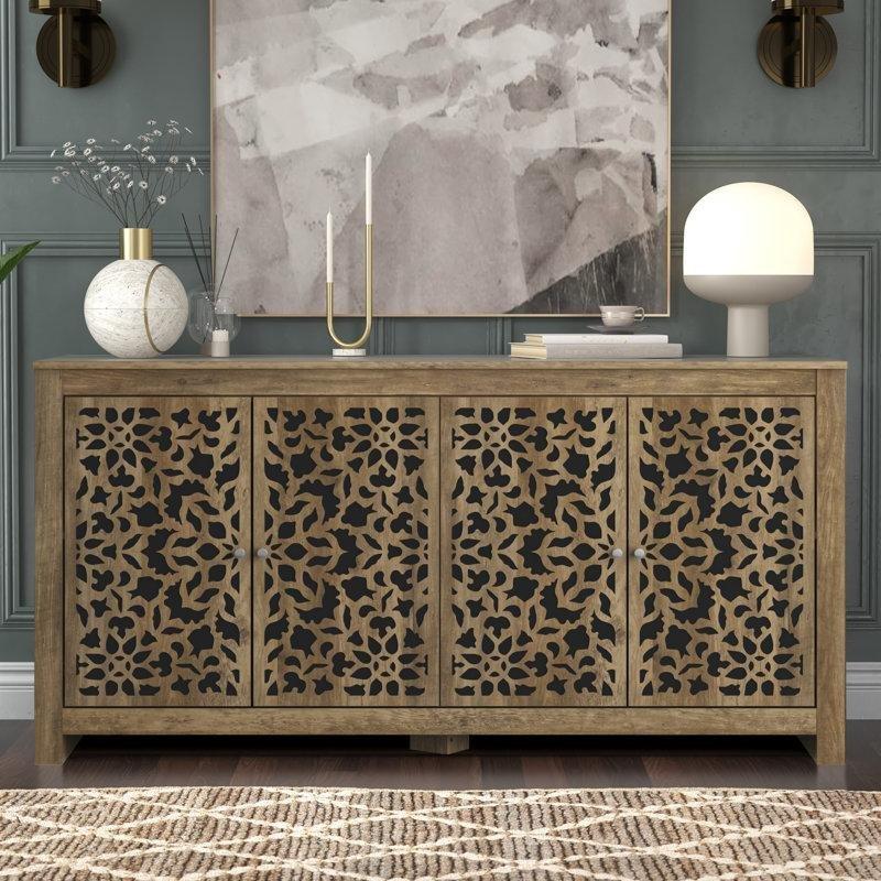 Siyah Endüstriyel Ahşap 4 Kapaklı Dekoratif Kesim Konsol - 149x40x77 cm - 128872