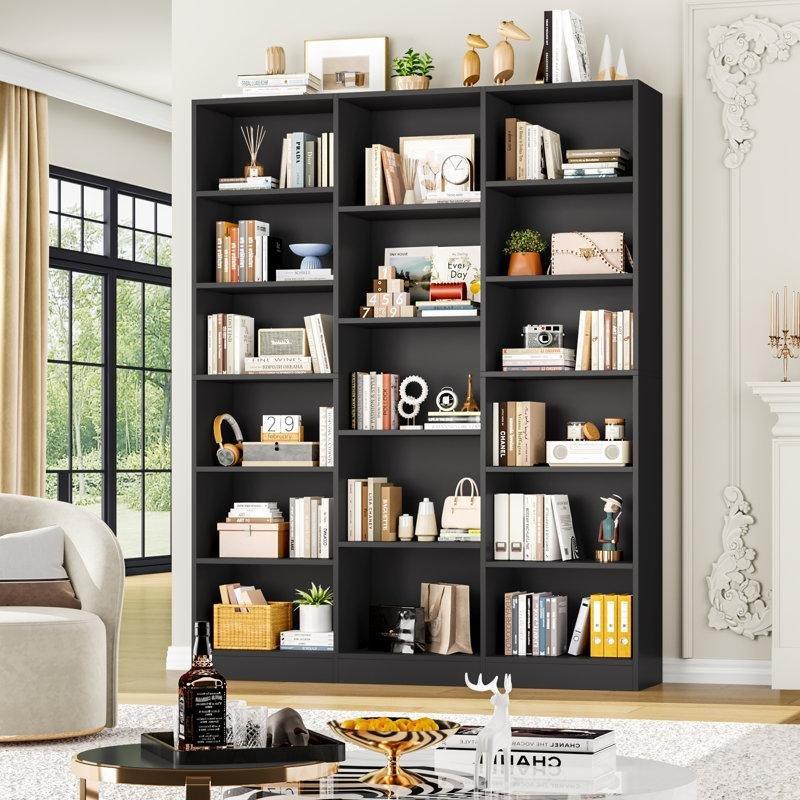 Siyah Endüstriyel Ahşap 6 Katlı 17 Bölmeli Kitaplık - 150x188 cm - 142135